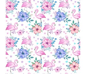 Baumwolle - Flamingos und Blumen